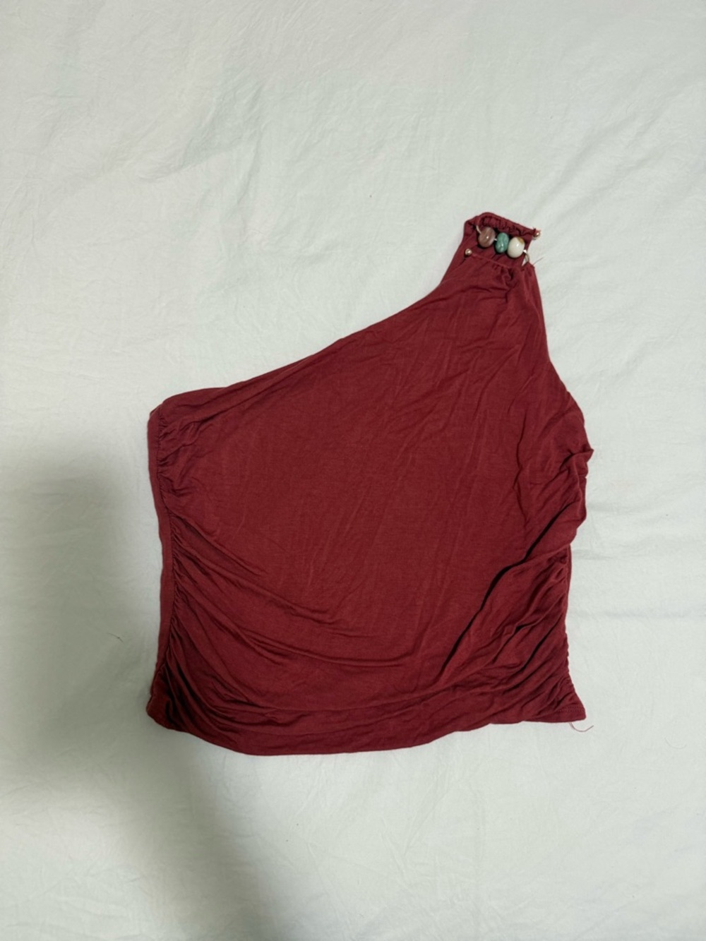 Fashion Nova One-Shoulder Wine Top with Bead Accent